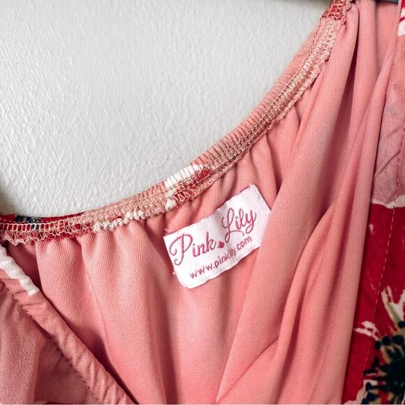 Pink Lily Pink and Red Floral One Sleeve Romper Size Large - Picture 6 of 7